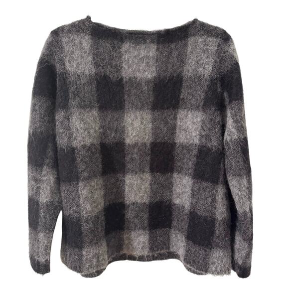 Eileen Fisher Mohair Alpaca Blend Check Plaid Sweater Black Gray Size Medium - Picture 7 of 10